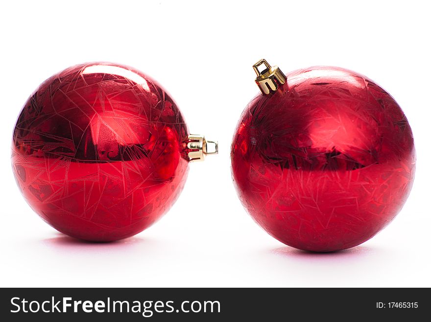 Two Red Christmas Ball, Isolated