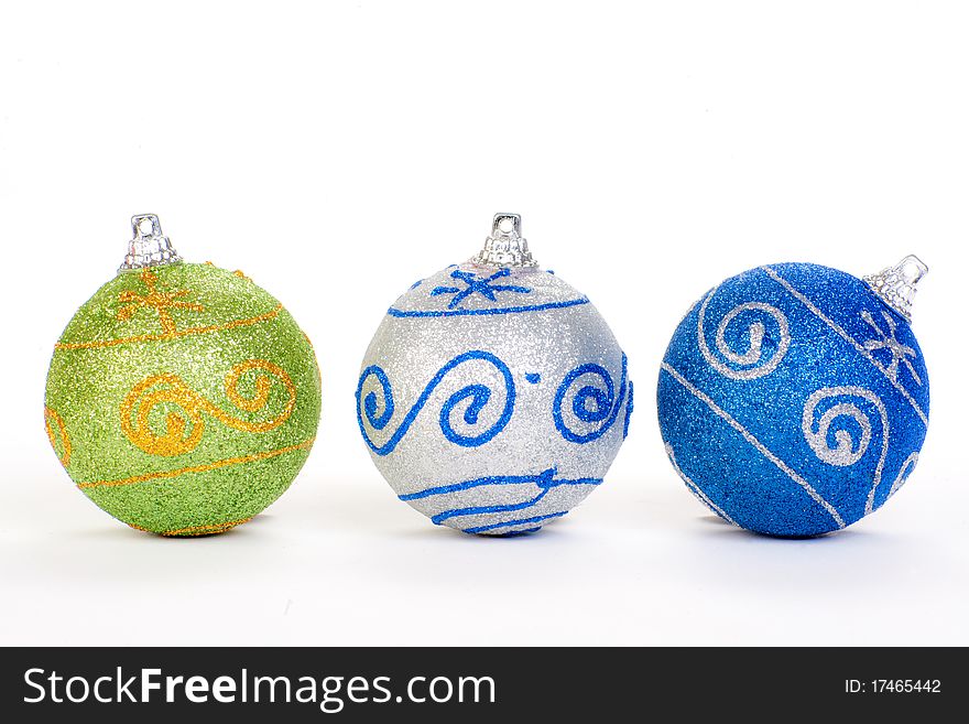 Three christmas ball, isolated on white