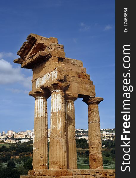 The Temple of Castor and Pollux - ancient Greek landmark in Agrigento, Sicily. It is the UNESCO World Heritage Site. The Temple of Castor and Pollux - ancient Greek landmark in Agrigento, Sicily. It is the UNESCO World Heritage Site