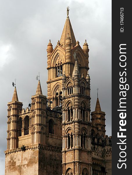 Tower of famous Cathedral of Palermo in Sicily, Italy