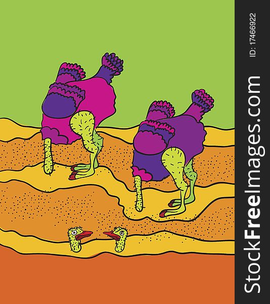 Ostrich cartoon, abstract vector art illustration