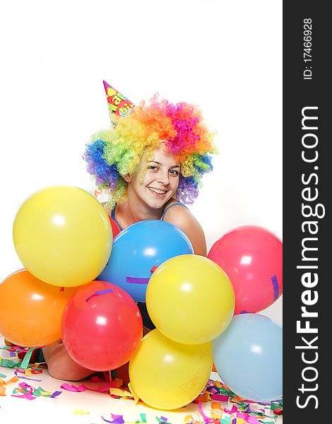 Studio portrait of young happy woman with balloons. Studio portrait of young happy woman with balloons