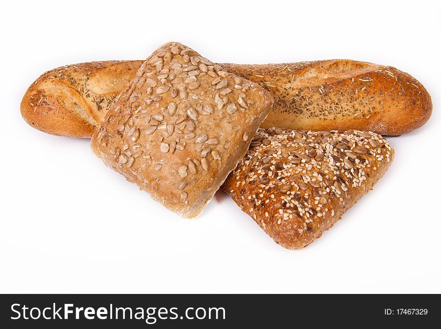 Large variety of bread, still life isolate on white background. Large variety of bread, still life isolate on white background