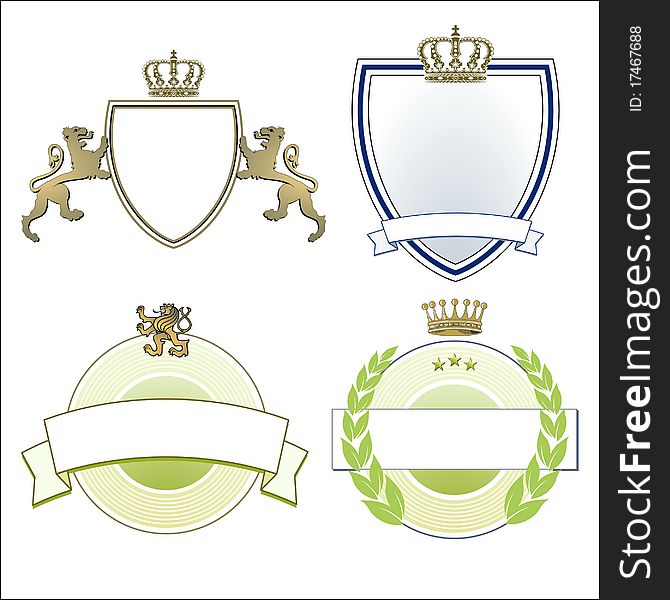 Heraldic crown, lions & shields symbols. Heraldic crown, lions & shields symbols