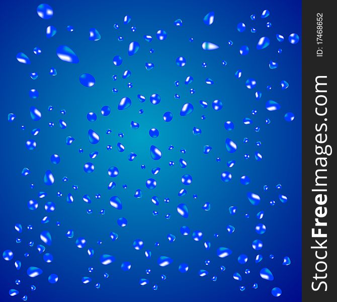 Much drops of water on turn blue background. Much drops of water on turn blue background