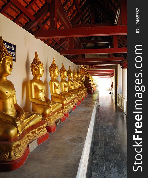 Buddha Sculptures In Ancient Thai Temple