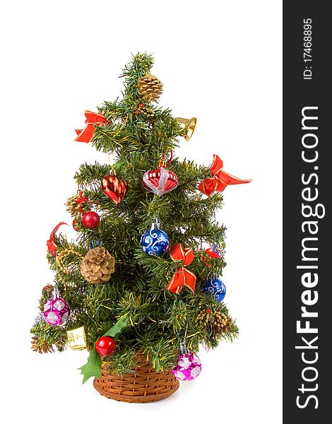 Christmas tree with decoration isolated on a white background