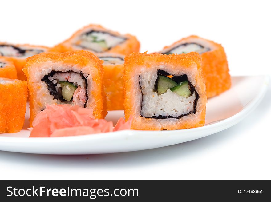 Traditional japanese rolls isolated on a white background