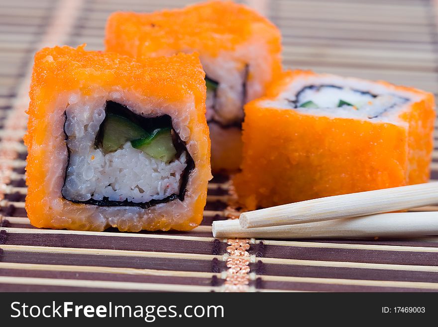 Traditional japanese rolls close up