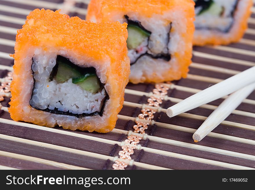 Traditional japanese rolls close up