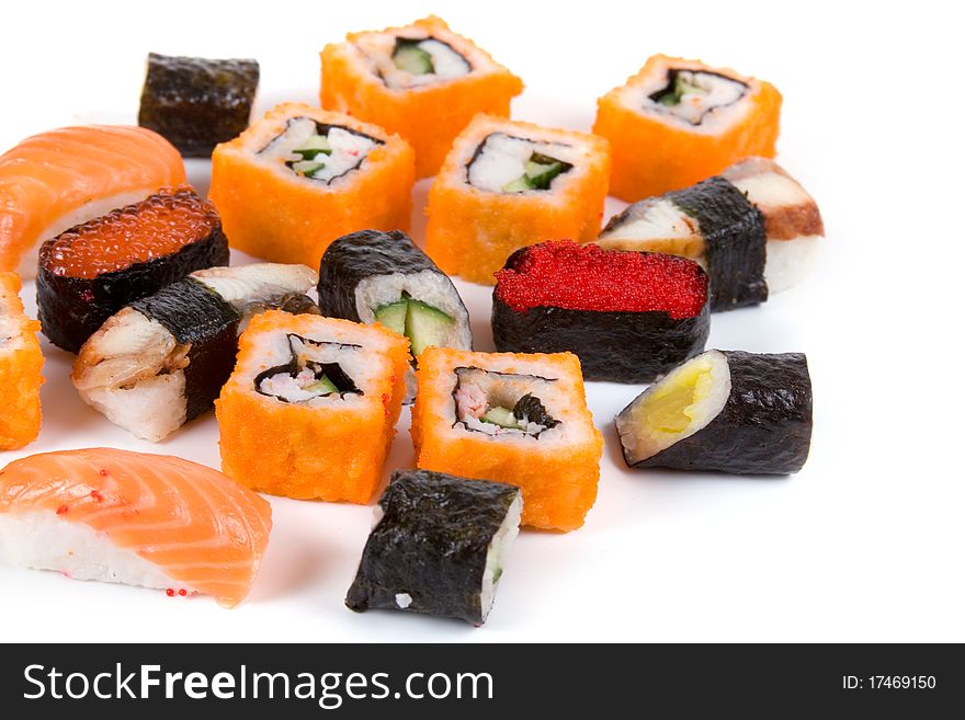 Traditional japanese rolls isolated on a white background