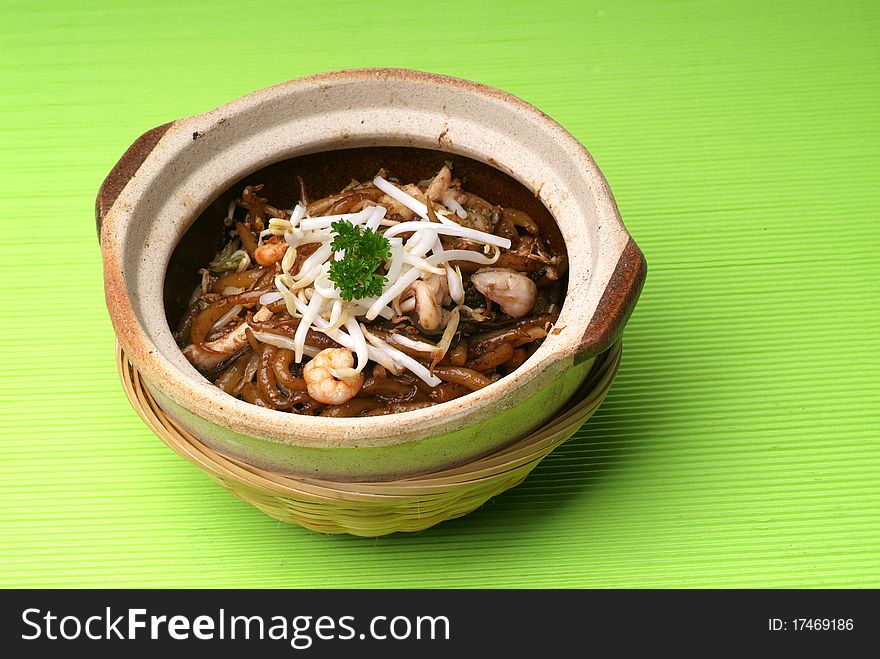Claypot lo shu fun is a popular noodle dish in Malaysia. Claypot lo shu fun is a popular noodle dish in Malaysia