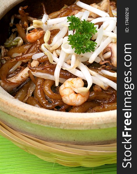 Claypot lo shu fun is a popular noodle dish in Malaysia. Claypot lo shu fun is a popular noodle dish in Malaysia