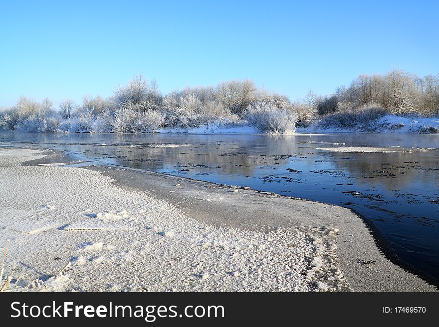 Winter ice on small river