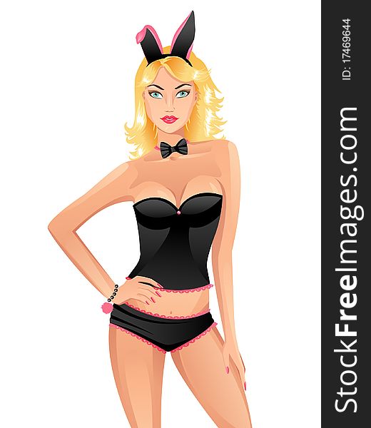 Isolated  bunny girl in black lingerie, eps8 illustration. Linear gradients used. Isolated  bunny girl in black lingerie, eps8 illustration. Linear gradients used.