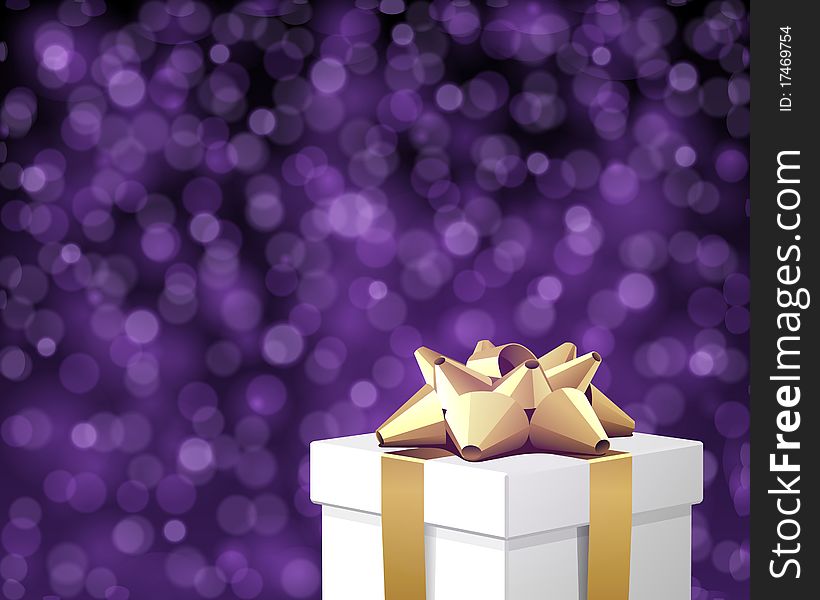 White gift with gold bow christmas vector illustration