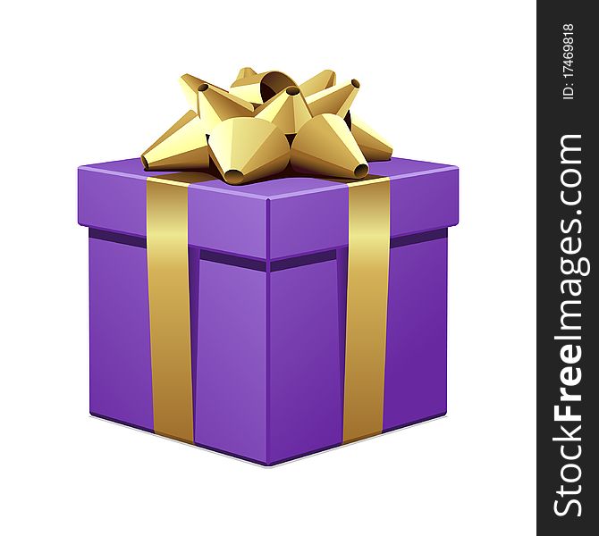 Violet gift with gold bow vector illustration