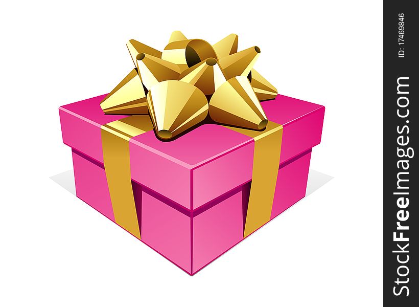 Pink gift with gold bow vector illustration
