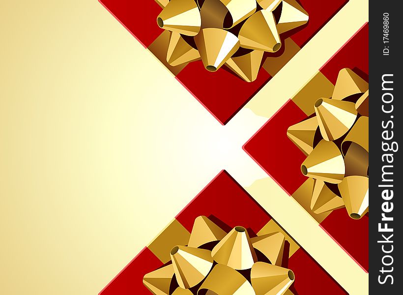 Red gifts with gold bow top view vector background