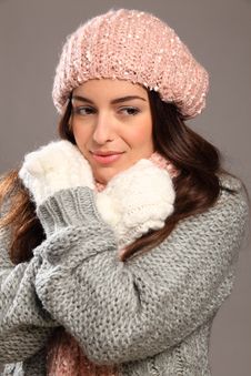 Girl In Warm Winter Woollies Looking Away Smiles Stock Image Girl In Warm Winter Woollies Looking Away Smiles Stock Image