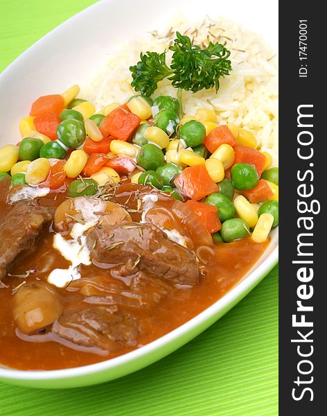 Rice and vegetables served on plate for dinner. Rice and vegetables served on plate for dinner