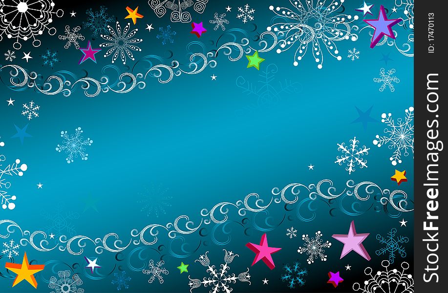 Dark blue Christmas frame with snowflakes and stars