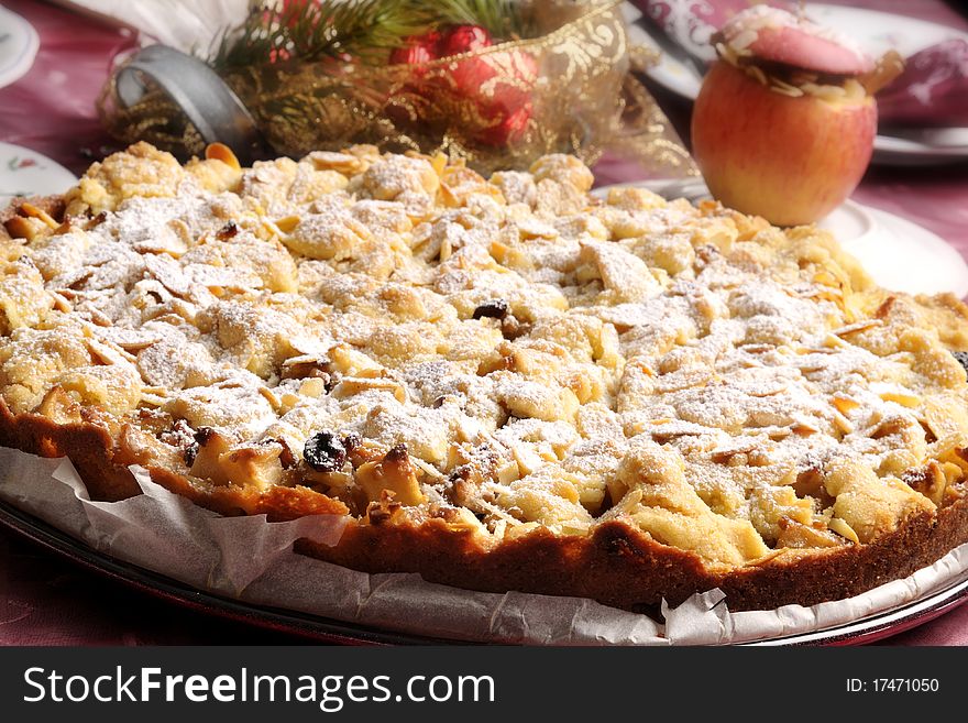 Baked Apple christmas pie on the table