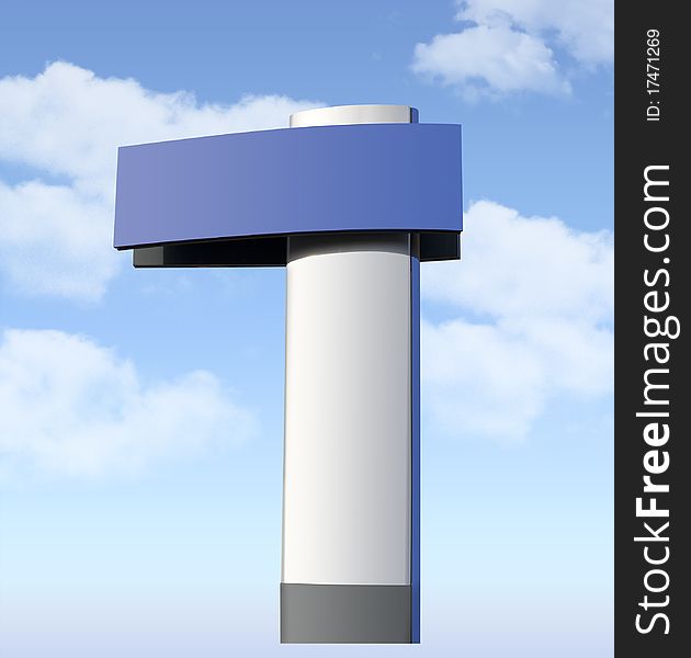 Blank signpost in brushed aluminum with blue sky and clouds, isolated with clipping path. Blank signpost in brushed aluminum with blue sky and clouds, isolated with clipping path