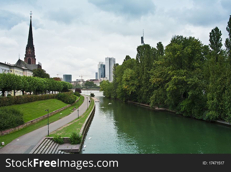 The city of frankfurt germany divided by the main river. The city of frankfurt germany divided by the main river