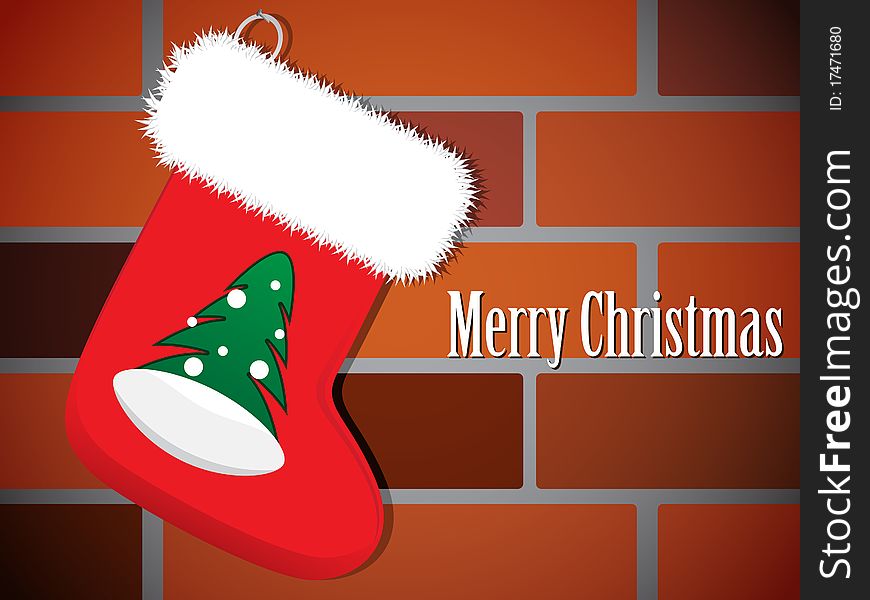 Vector illustration of Christmas Stocking on a brick wall