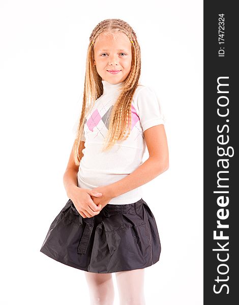 Beautiful girl standing on a white background