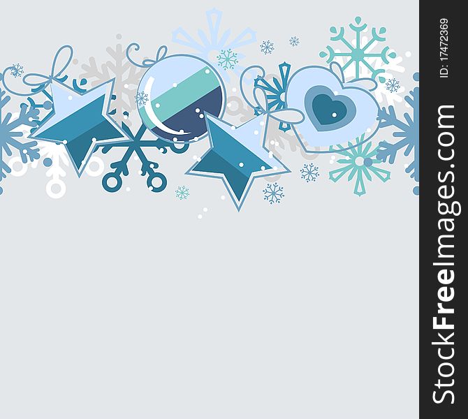 Seamless christmas pattern with blue balls and snowflakes