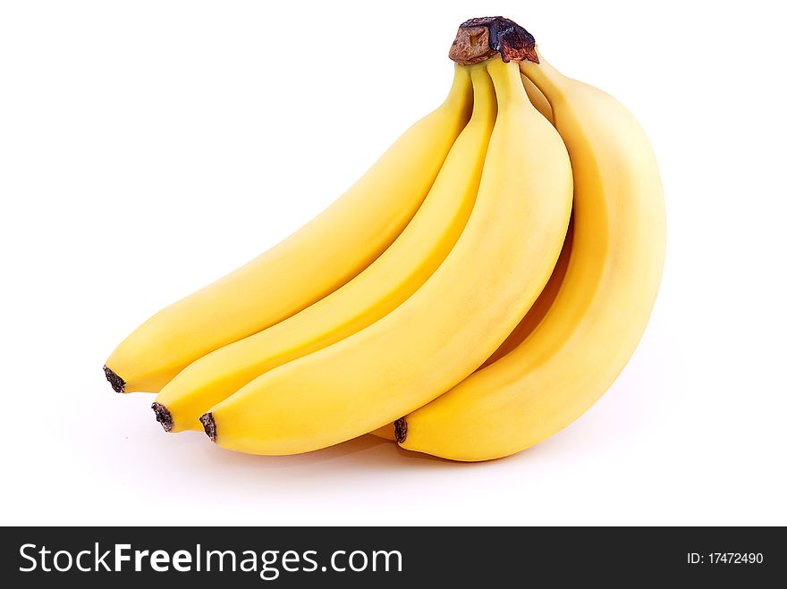 Cluster of ripe appetizing banana isolated on white background. Cluster of ripe appetizing banana isolated on white background