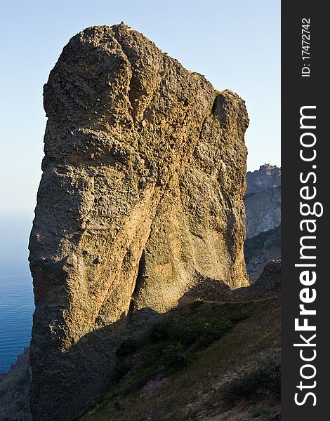 Cliff in Kara-Dag mountains, Crimean peninsula.