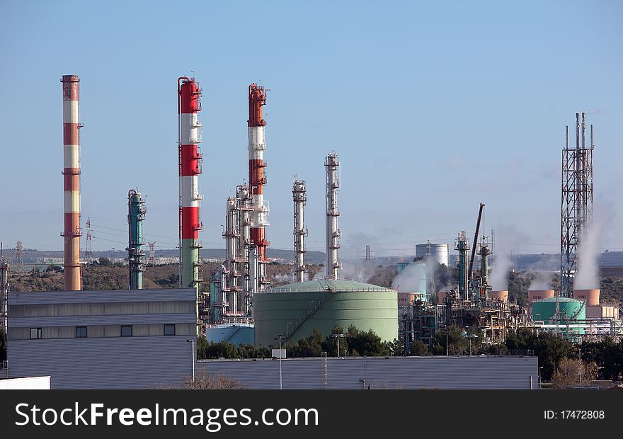 Towers in an oil refinery