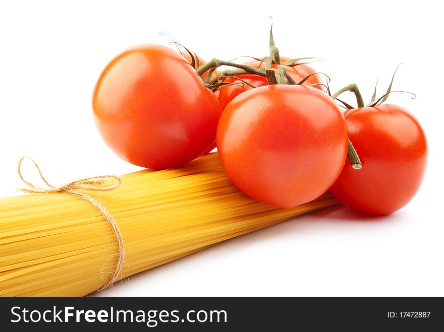Italian spaghetti with tomatoes isolated on white background