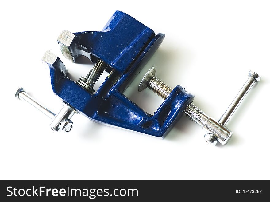 Blue metal vice isolated on white background