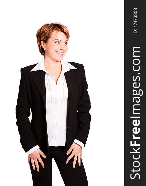 Beautiful business woman standing on white background