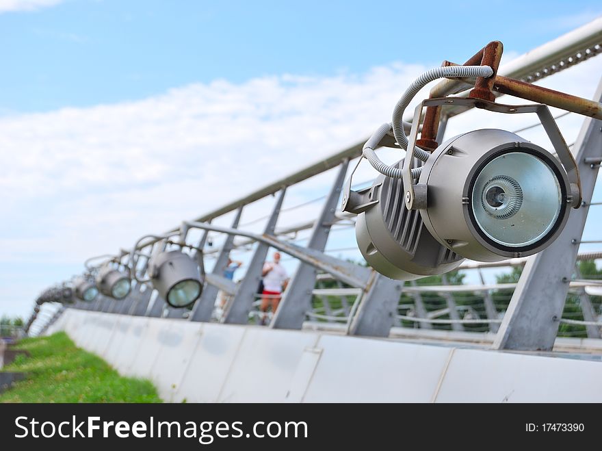 A number of lanterns on the metal bridge. A number of lanterns on the metal bridge