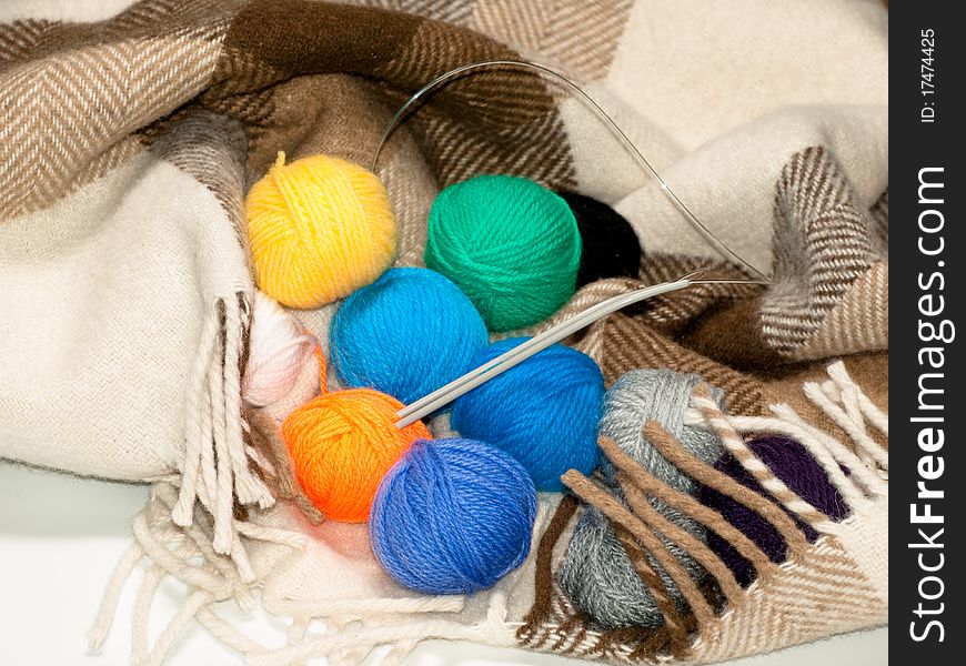 A Set Of Color Woolen Yarns For Knitting In A Rug
