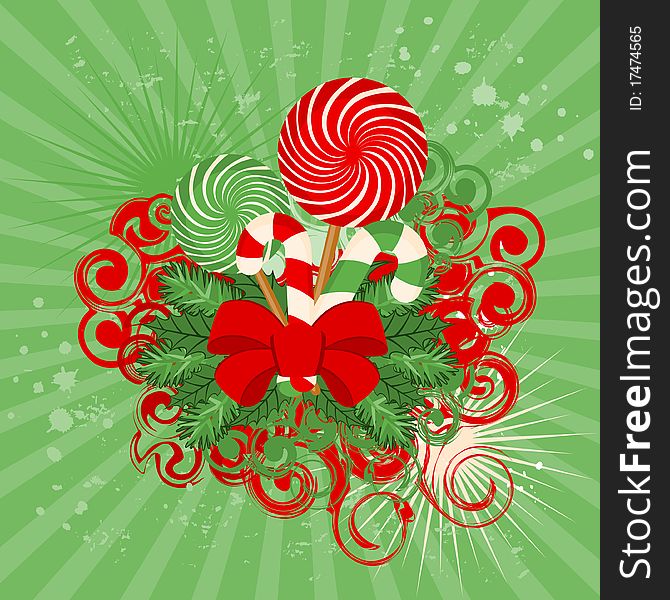 Christmas candy cane decorated illustration for a design