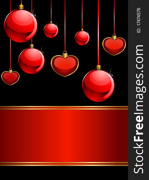 Christmas red balls on a black background