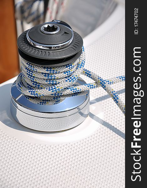 Bollards of yacht and rope twist under sun light, shown as marine activity, holiday or entertainment. Bollards of yacht and rope twist under sun light, shown as marine activity, holiday or entertainment.