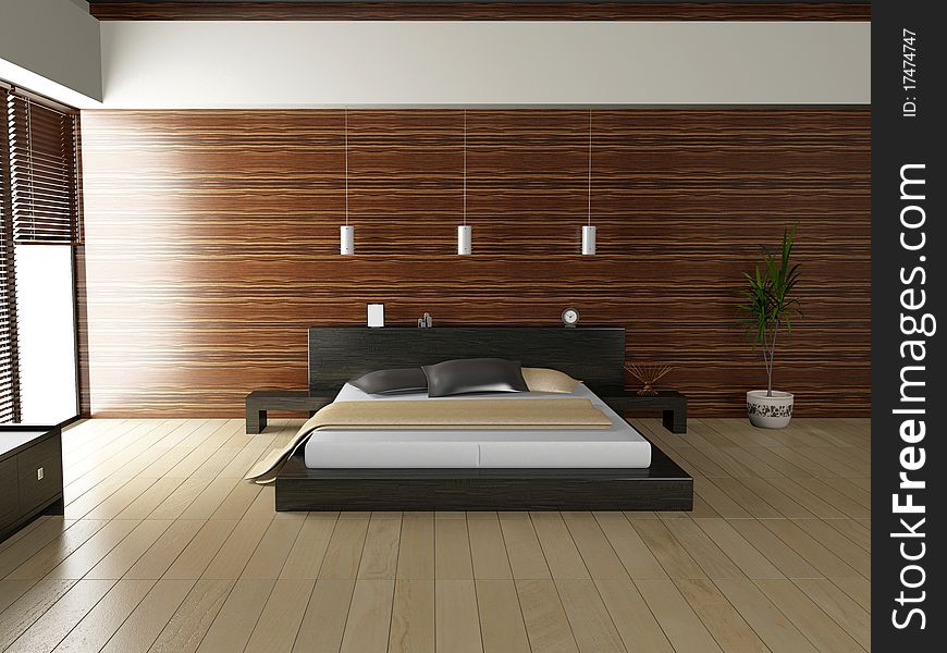 Modern interior of a bedroom room 3D