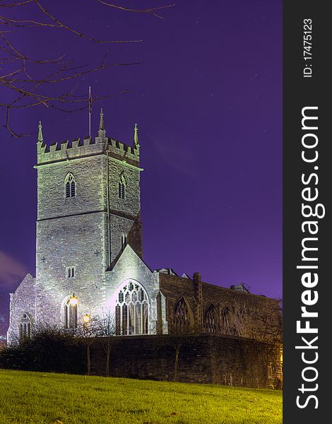 Night scene of St Peter's Church in Castle Park, Bristol UK. Night scene of St Peter's Church in Castle Park, Bristol UK