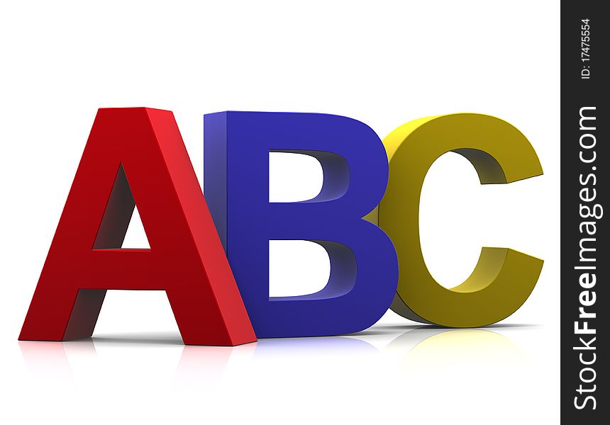 Three dimensional colored letters a,b and c