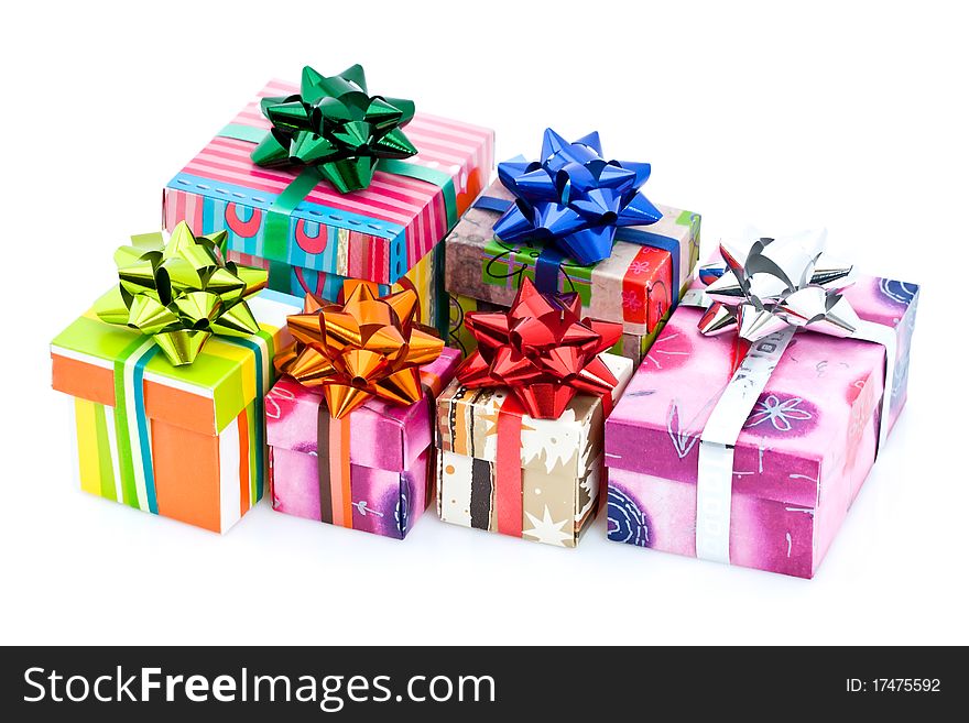 Colorful christmas presents isolated on white background