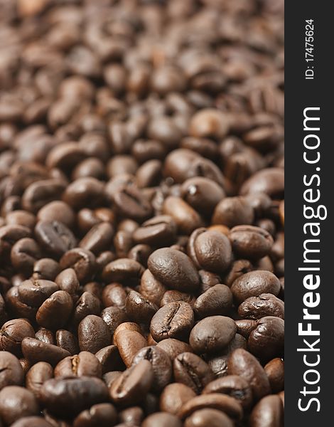 Roasted coffee beans closeup background