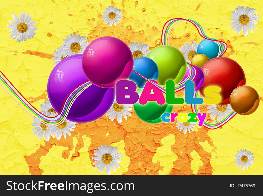 Illustration with colourful full-spheres and daisy wheels. Illustration with colourful full-spheres and daisy wheels