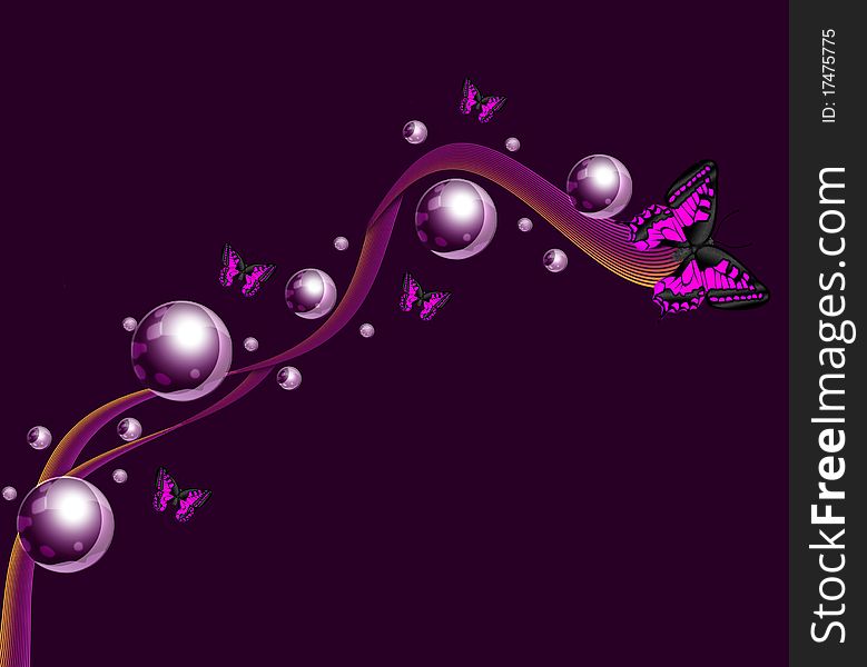Illustration with magic butterflies and lines